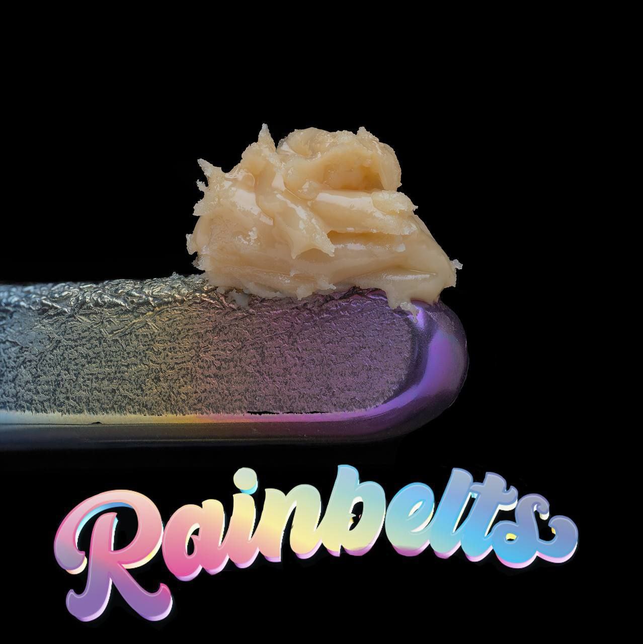 A metallic-colored tool with a textured finish holds a small, creamy substance. The words "Import placeholder for 32" are displayed at the bottom of the image in rainbow gradient text. The background is solid black.